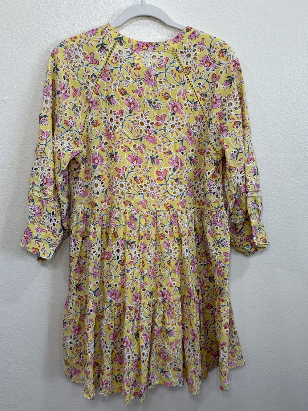 Anthropologie x dRA Yara Eyelet Dress Yellow Lined Floral Boho Prairie Size L - Picture 3 of 9